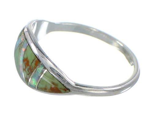 Southwestern Turquoise And Opal Silver Ring Size 6 AX82763